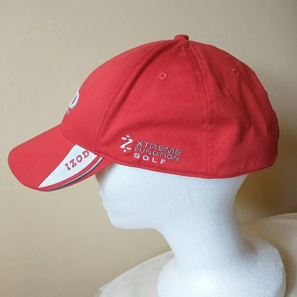 Izod XFGE Baseball Cap Hat Men OS Red White Embroidered Adjustable SpellOut Logo